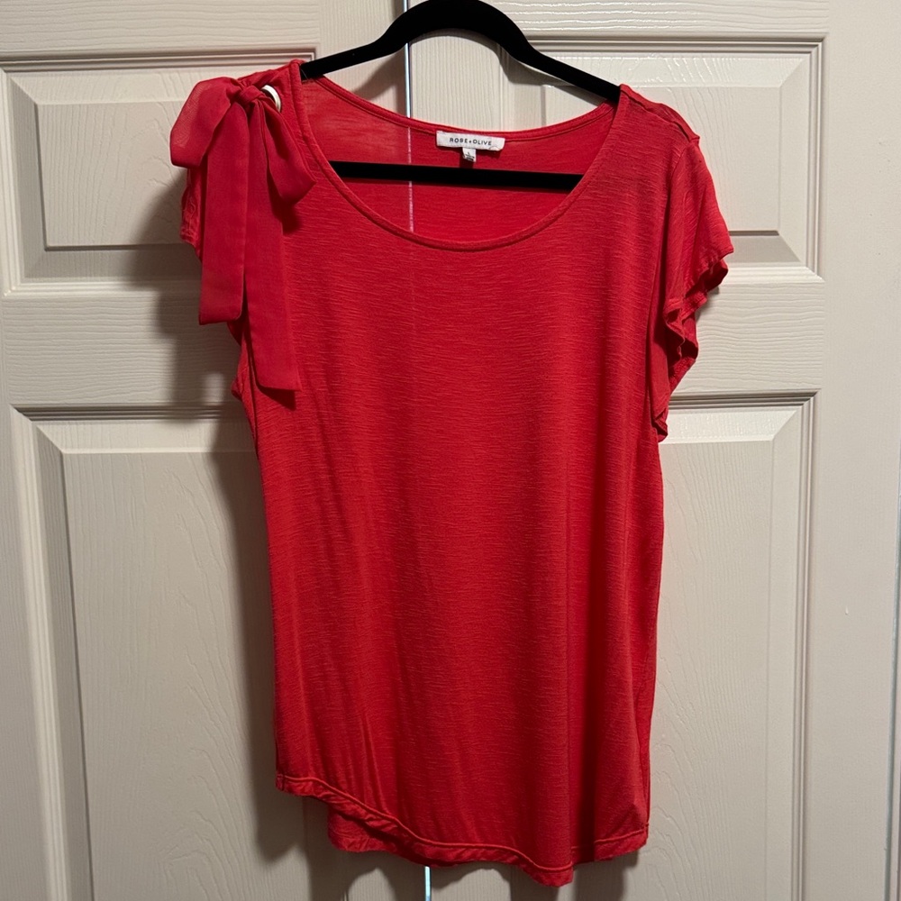 Rose & Olive Pink shirt with Shoulder Bow